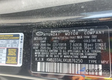 2019 Hyundai Tucson Limited из США, поврежденный, VIN KM8J33ALXKU876250